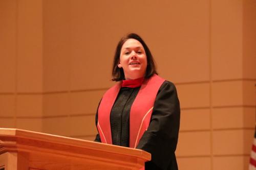 Minister gives a message at inauguration of President Susanna Baxter